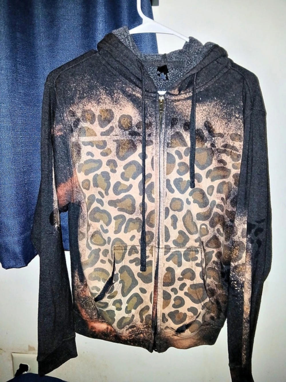 Animal Print Zip Hoodie in Black & Brown